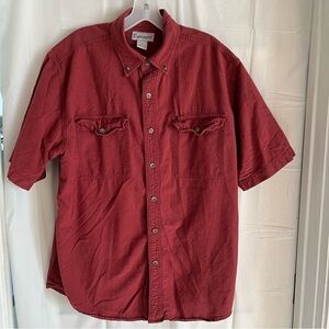 Carhartt Short Sleeve Button Down‎ Mens Shirt Size Large Maroon Work Blue Collar